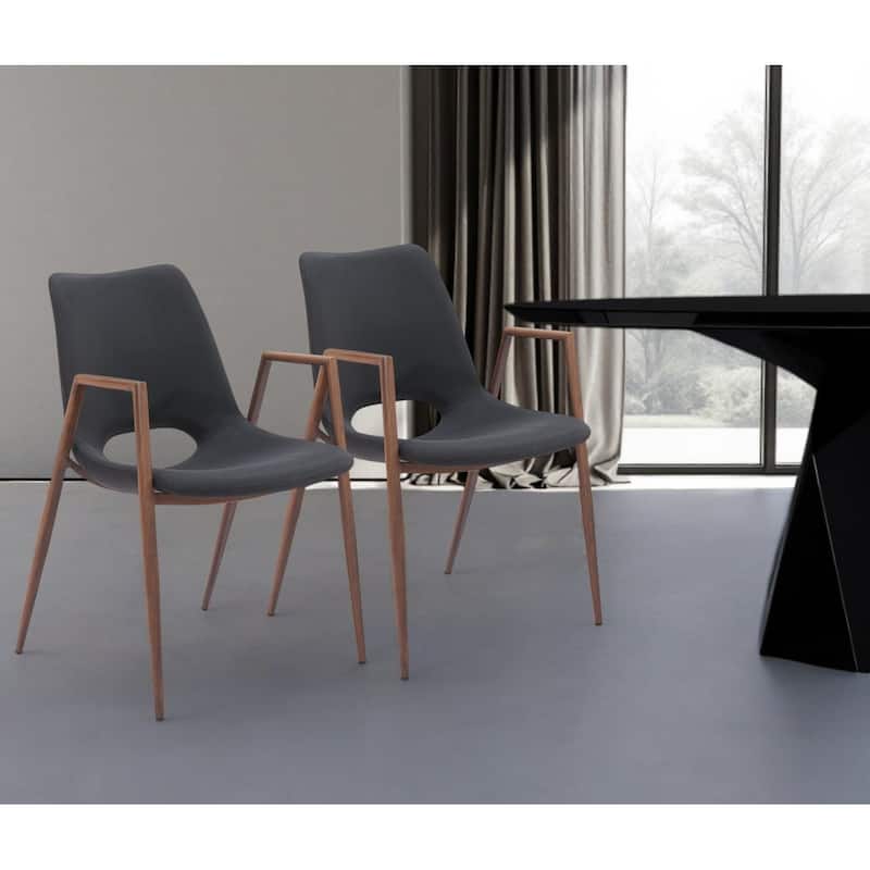HomeRoots Set of Two Black And Brown Upholstered Faux Leather Open Back Dining Arm Chairs - 21.7