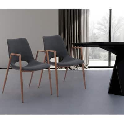HomeRoots Set of Two Black And Brown Upholstered Faux Leather Open Back Dining Arm Chairs - 21.7