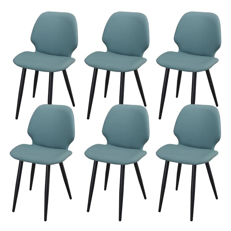 Leather Dining Chair with Metal Legs, Shell Shape Upholstered Chair Set of 6 for Kitchen, Restaurant, Living, Meeting Room - Green