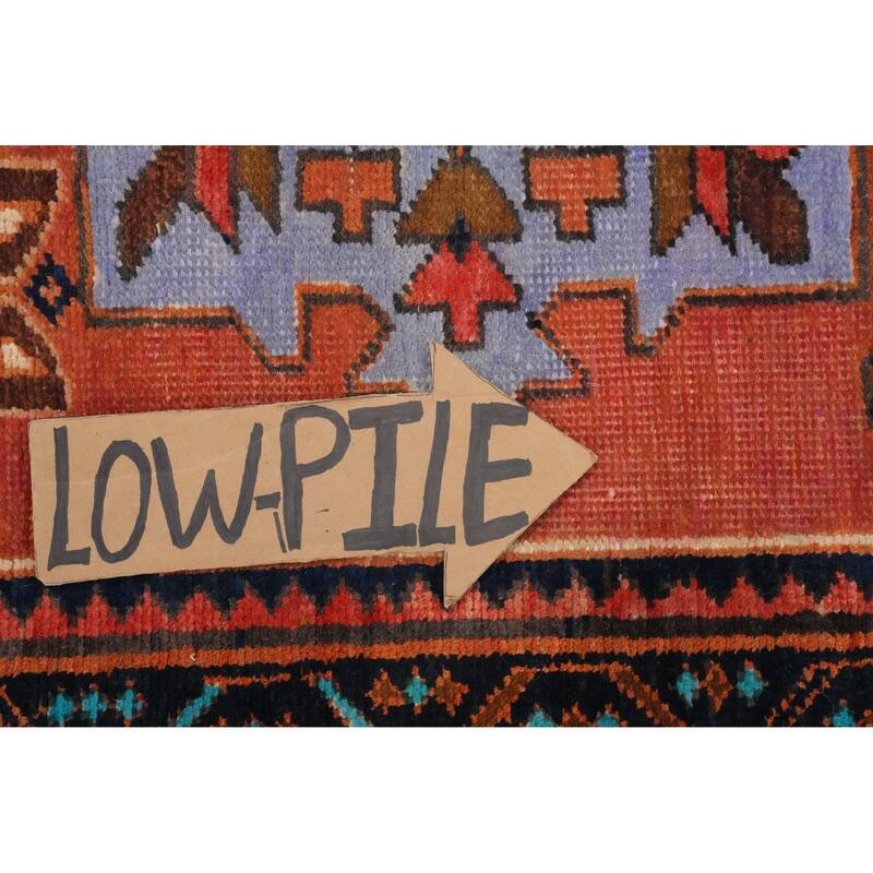 Hand Knotted Oriental 100% Wool Carpet Traditional Geometric Oranges & Rust Heriz Runner Rug - 9' 11'' X 3' 5''