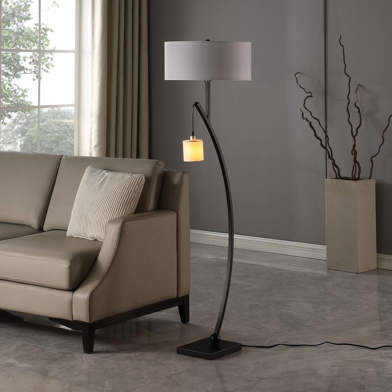 Contemporary Dual Arc Hanging Pendulum Metal Floor Lamp