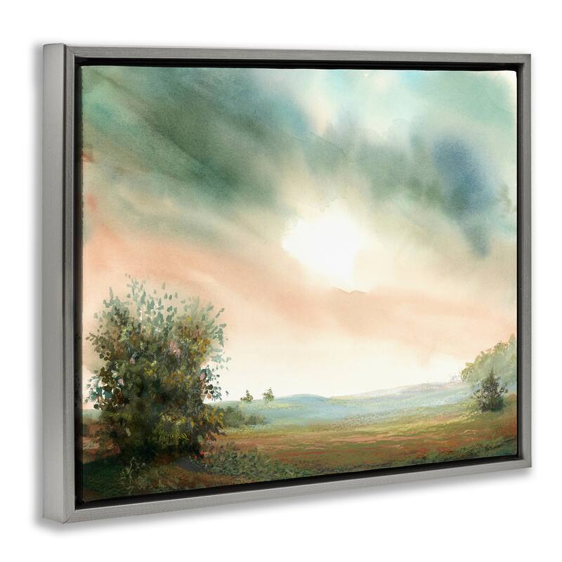 Stupell Sunrise over Pastoral Field Framed Floater Canvas Wall Art Design By Ashley Davis
