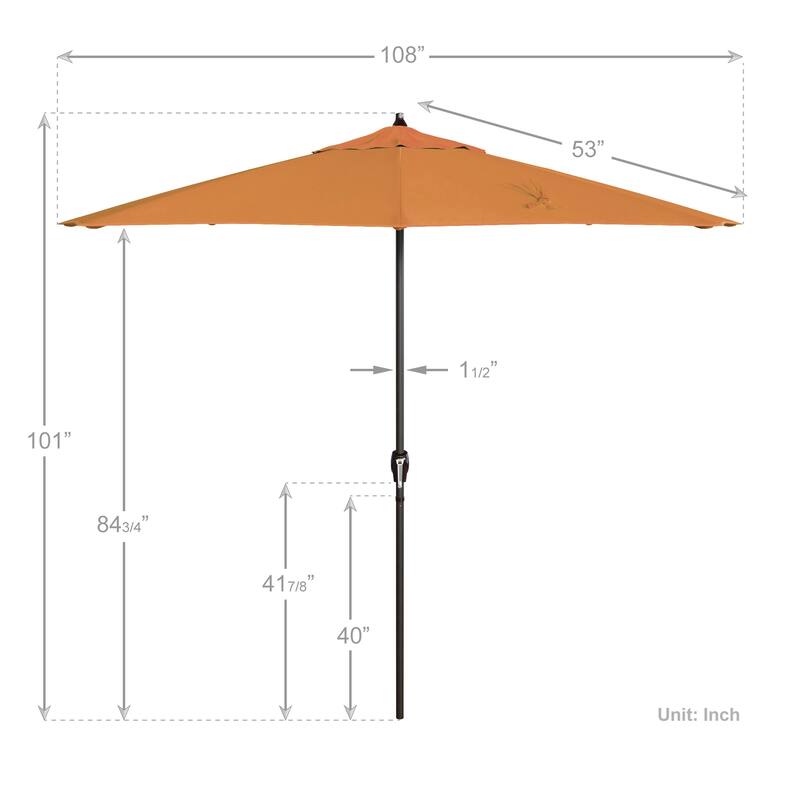 California Umbrella 9' Rd. Crank Lift Auto Tilt 8 Rib Aluminum Patio Umbrella, Bronze Finish, Sunbrella Spectrum Cilantro Fabric