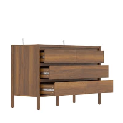 Mid-Century Shoe Dresser Cabinet with Storage,Entryway Bench,6 Drawers,Vintage Brown