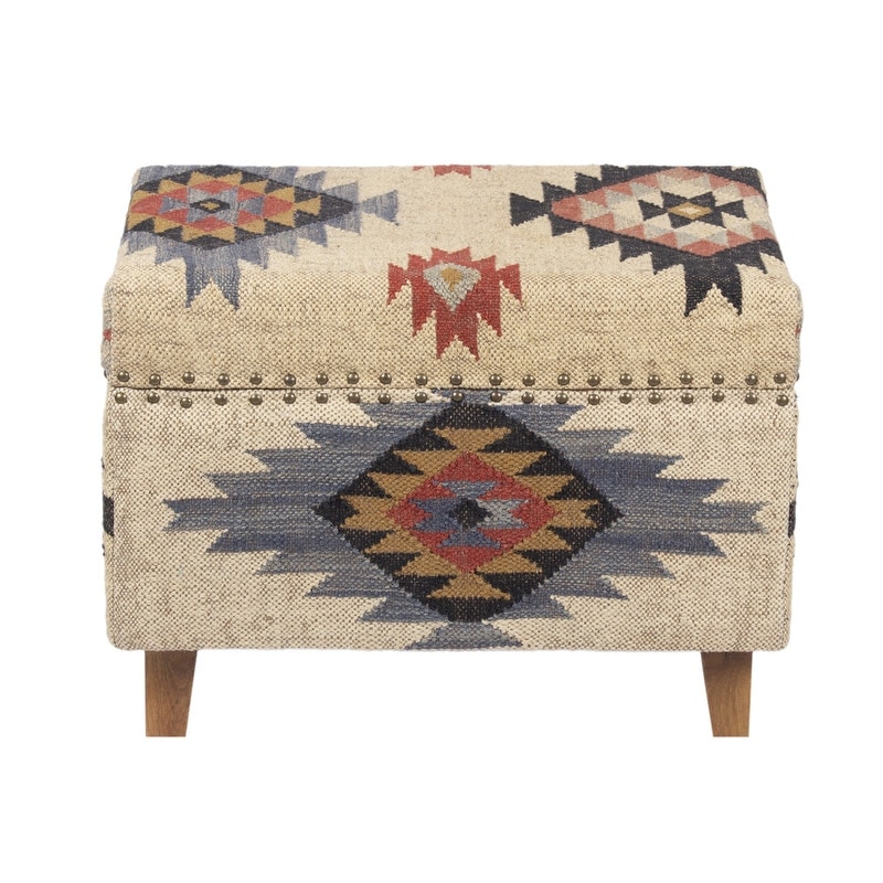 HERAT ORIENTAL Handmade Kilim Upholstered Storage Stool