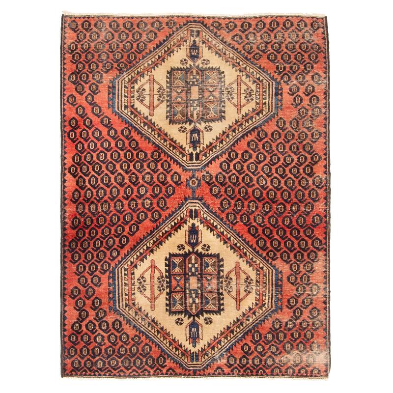 ECARPETGALLERY Hand-knotted Melis Vintage Red Wool Rug - 3'7 x 4'11