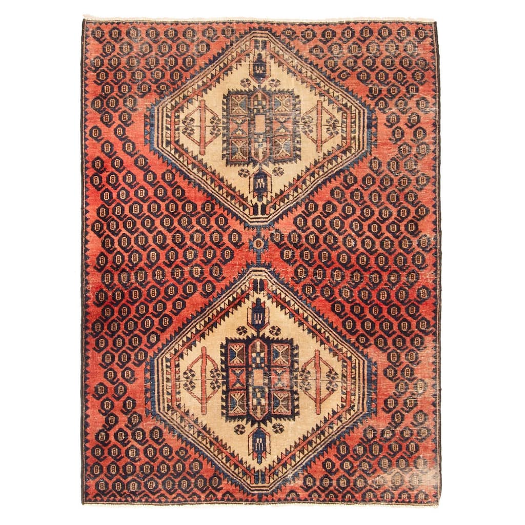 ECARPETGALLERY Hand-knotted Melis Vintage Red Wool Rug - 3'7 x 4'11