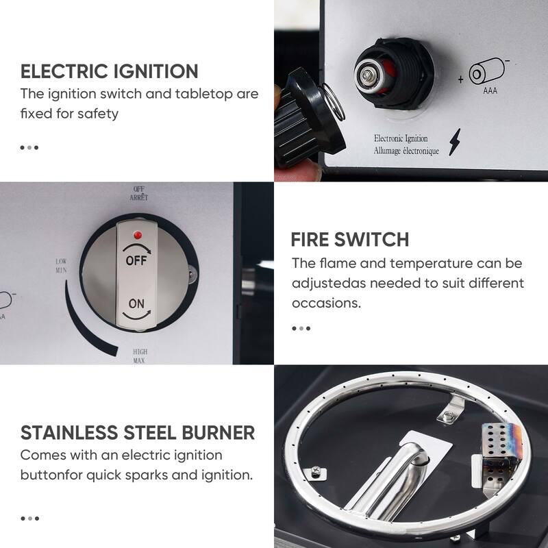 Fire Pit Table with Sofa and 2 Swivel Chairs Grey-Blue - Grey