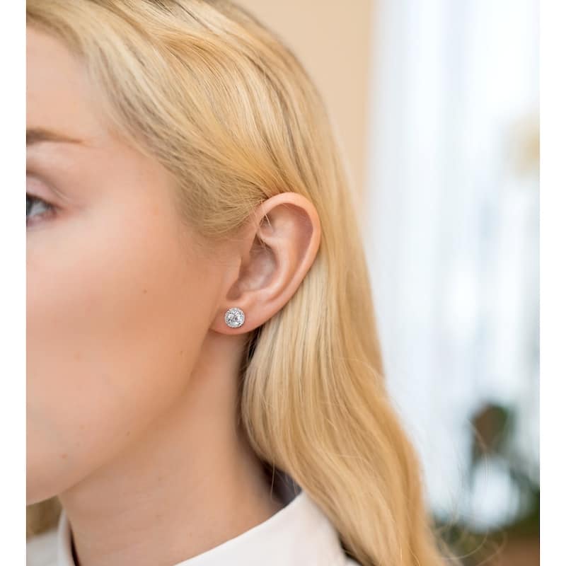 Miadora Sterling Silver Created Sapphire and Diamond Earrings