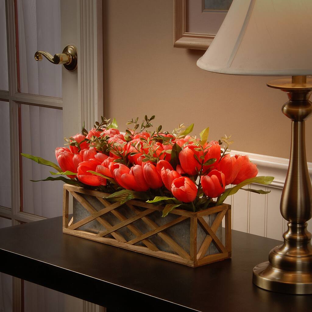 National Tree Company 20 in. Planter with Pink Tulips - 20 IN