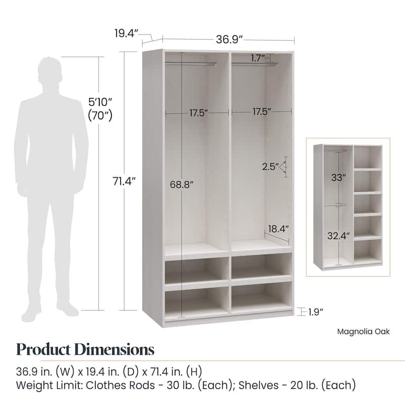Anmytek Freestanding Modular Extra Wide Wardrobe with Open Shelves Closet Storage Organizer