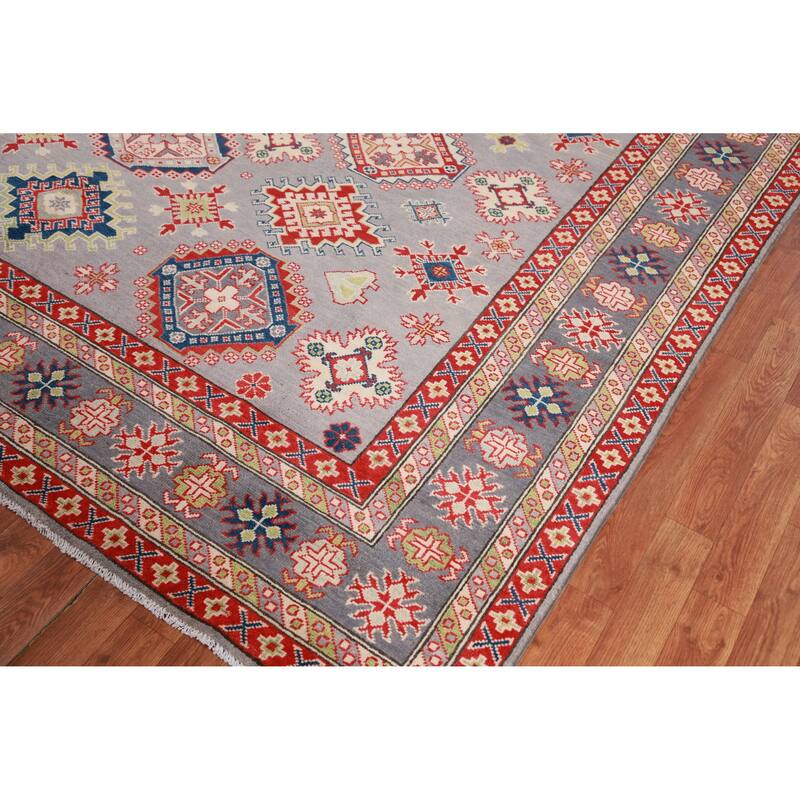Hand Knotted Oriental 100% Wool Carpet Traditional All-Over Greys & Charcoal Kazak Area Rug - 9' 6'' X 8' 3''