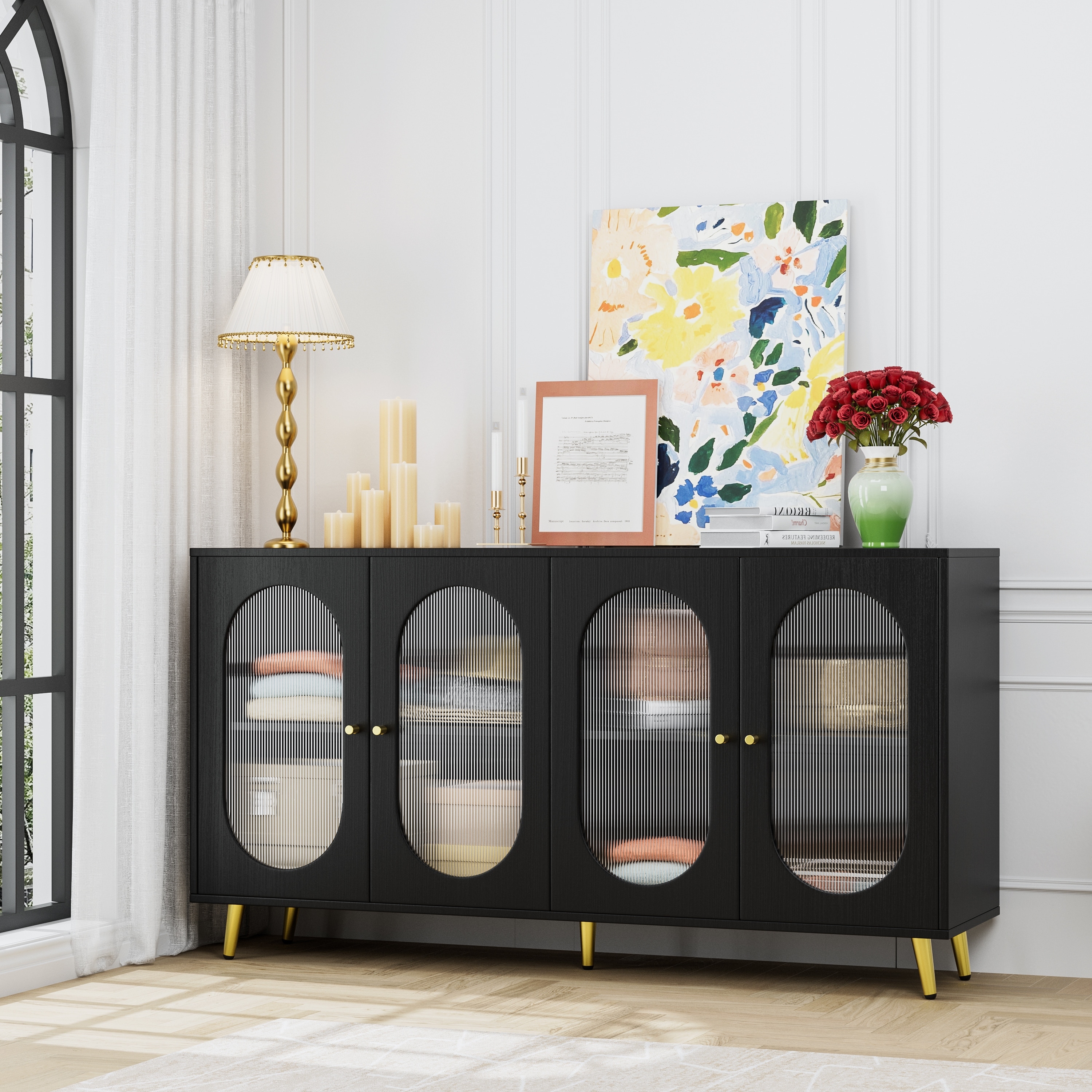 Modern Accent Sideboard Cabinet With Acrylic Doors Freestanding Storage