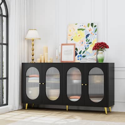 Modern Wood Sideboard - Buffet Cabinet with Acrylic Doors and Adjustable Shelves