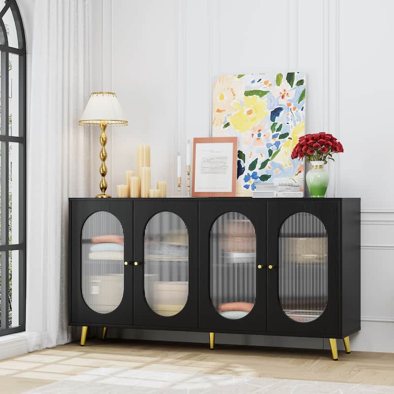 Sideboard Cabinet with 4 Acrylic Doors, Buffet Cabinet with Storage, Accent Cabinet wtih Shelve and Metal Legs