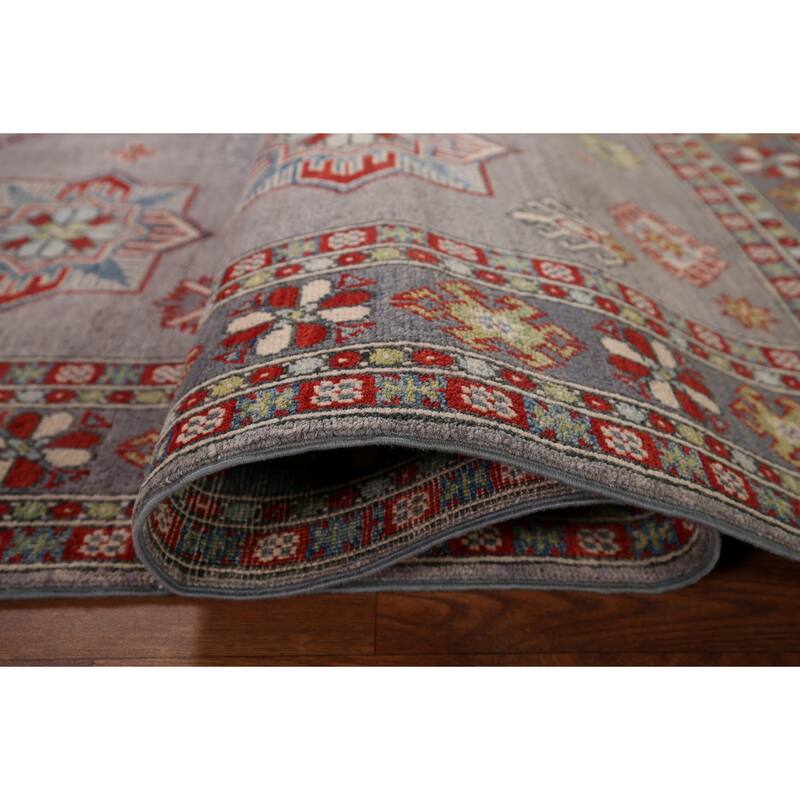 Traditional Kazak Oriental Area Rug Handmade Grey Wool Carpet - 5'7" x 7'11"