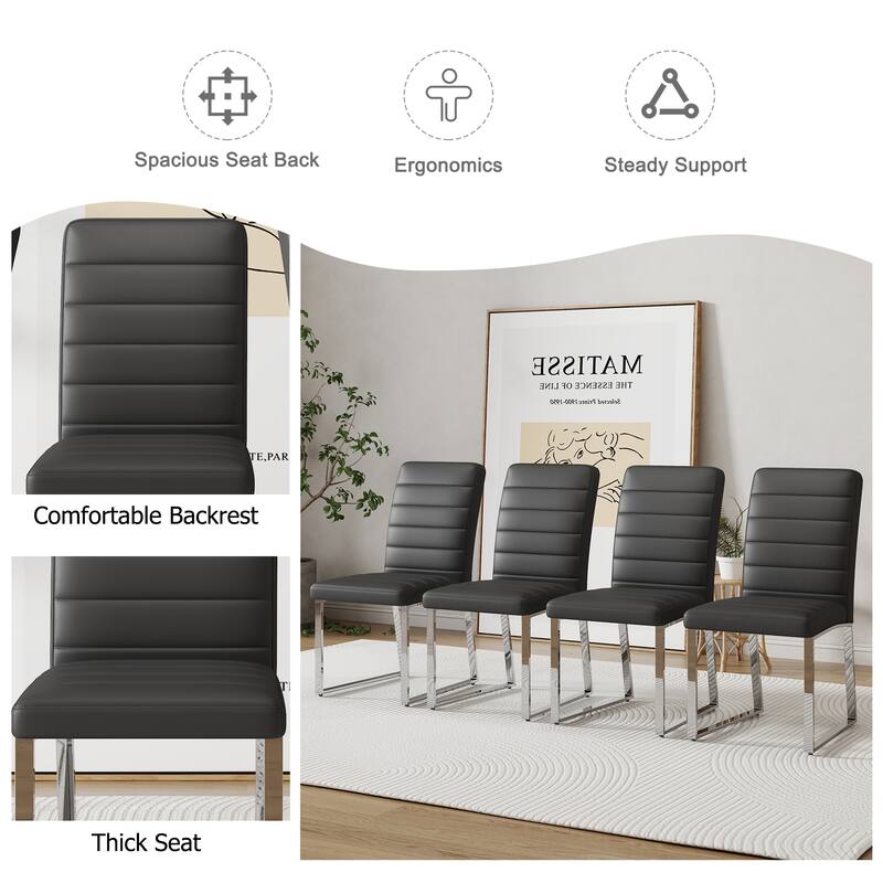 Modern Square Design Dining Chair PU Leather Dining Chair with Thick Seat Cushion, for Dining Room, Set of 4