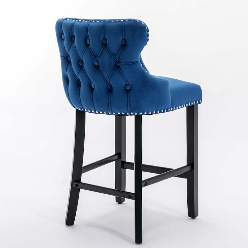 Roomfitters Velvet Wing-Back Bar Stools Set of 2, Tufted Upholstered Counter Chairs with Nailhead Trim and Wooden Legs