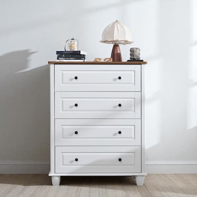 Modern 4 Drawer Dresser, Tall Wooden Chest of Drawers Storage Cabinet with Metal Handles for Bedroom Entryway