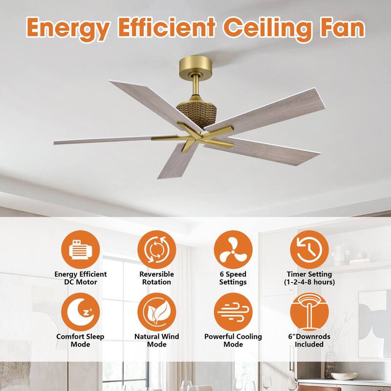 52" Weathered Grey Oak Plywood 5-Blade Indoor Ceiling Fan with Remote and No Light