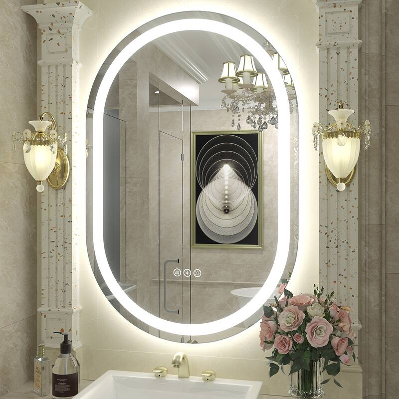 UL Certified Oval LED Lighted Anti-fog Wall Bathroom Vanity Mirror - 36"x24" - Front and back light