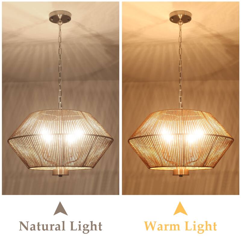 4-Light Dimmable Pendant Light, Paper Rattan Lampshade Candle Chandelier for Living Room with no bulbs included
