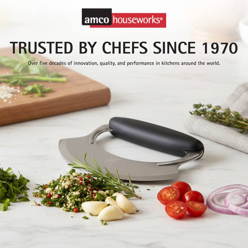 Amco Stainless Steel Handheld Mezzaluna Silicone Handle - 6.25" x 4.75" x 1.5"