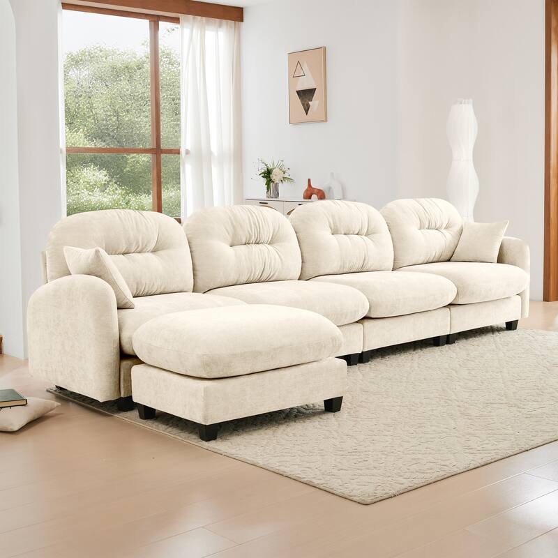 GDF Studio - Kitty Modern Chenille Upholstered Modular Sectional Sofa with Ottoman and Tufted Backrest