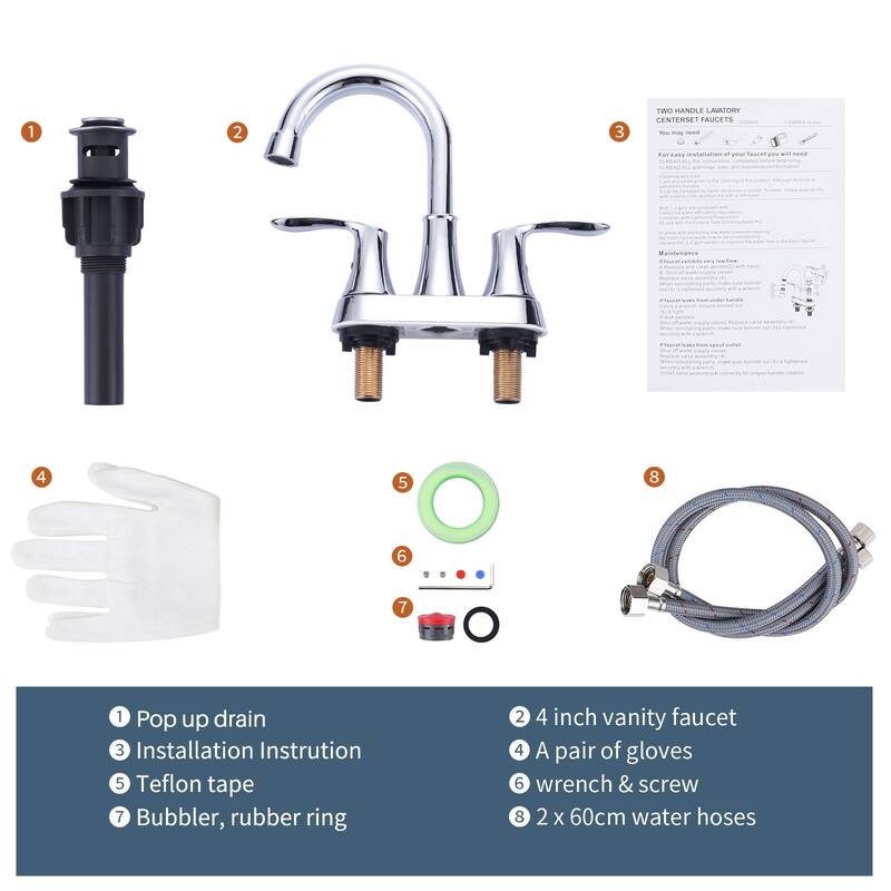 WOWOW 4 in. Centerset Double Handle High Arc Bathroom Faucet