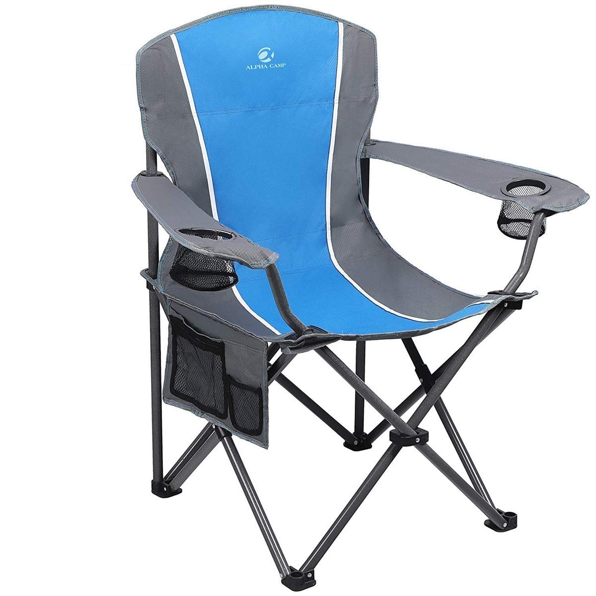 ALPHA CAMP Oversized Camping Folding Chair, Heavy Duty Support 450 LBS  Steel Frame Collapsible Padded Arm Chair with Cup Holder Quad Lumbar Back