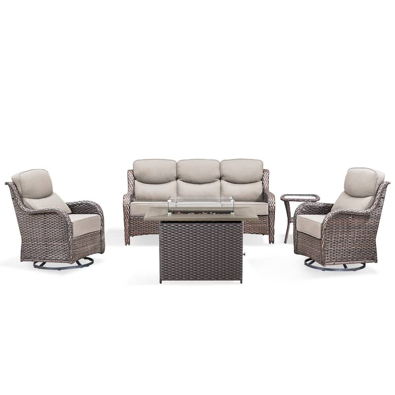 Pocassy 5PCS Outdoor 6Inch Sofa Swivel Chair Table w/ Fire Table