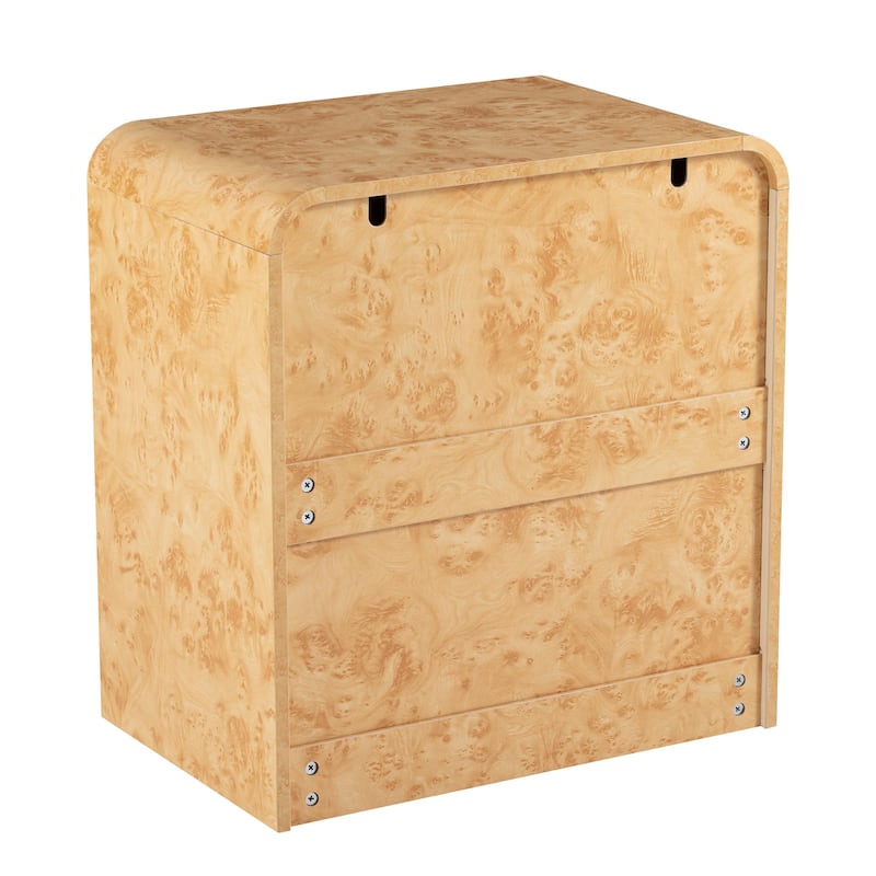 COZAYH Farmhouse Wood Nightstand, Rounded Edge Modern & Mid-Century Dresser, Burl Wood Finish in Natural