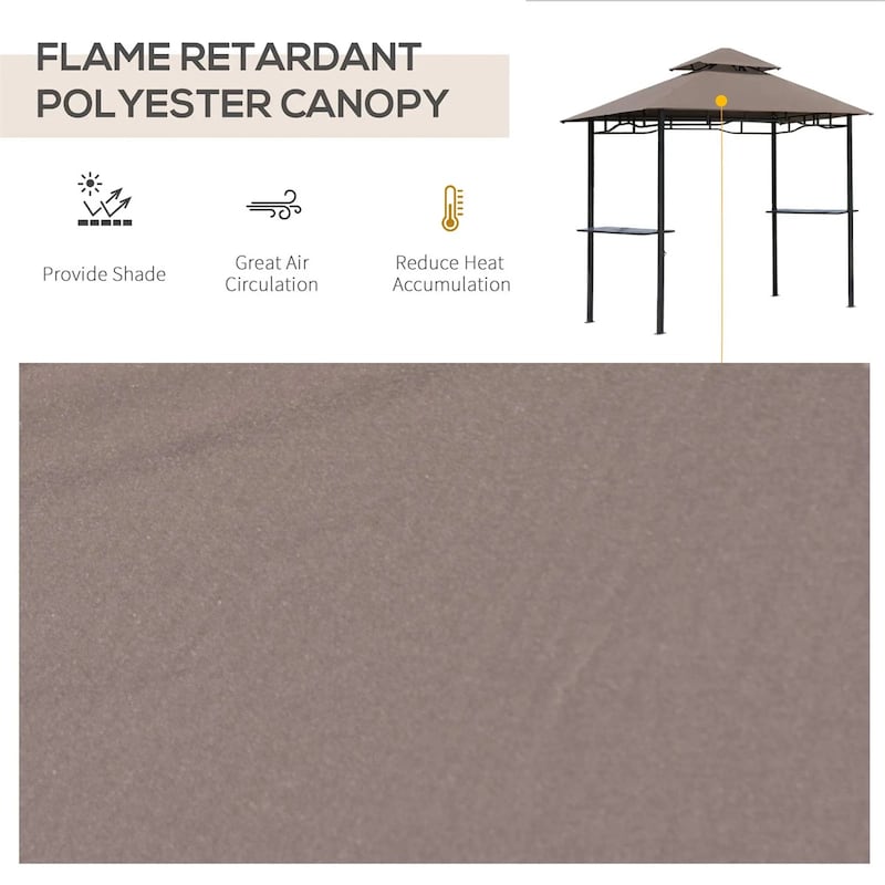 BBQ Double-Layer Ventilated Canopy Gazebo with Steel Frame and Bottle Opener 2 Side Shelves - 96.5" L x 58.3" W x 99.2" H
