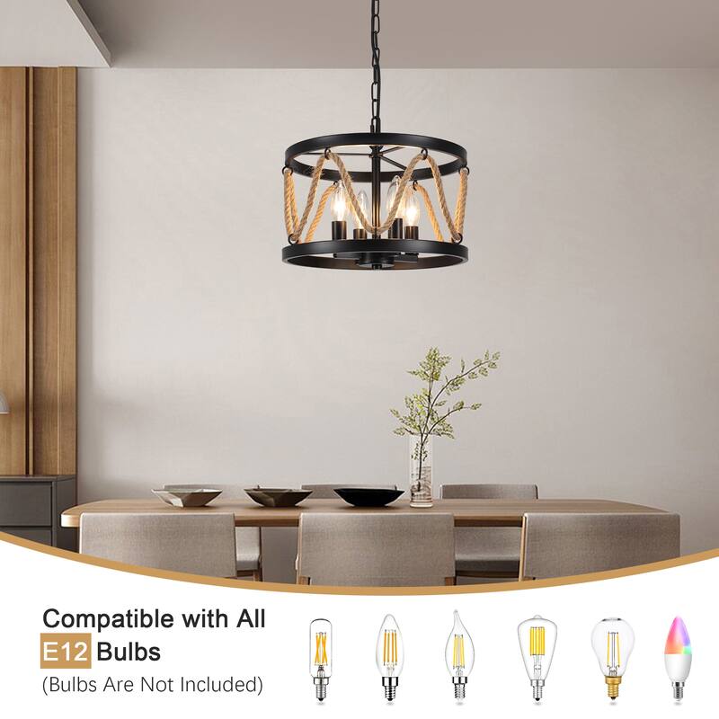 4-Light Circle Rustic Hanging Candlestick Linear Chandelier Lighting Fixture for Kitchen Island