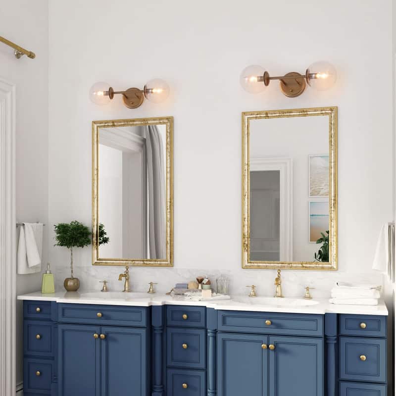 Koiny Modern 2-light Globe Wall Sconces Rose Gold Seeded Glass Bathroom Vanity Lights - L18" x W7" x H5.5"