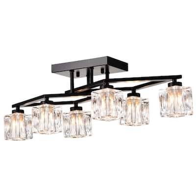 6-Light Crystal Ceiling Light for Dining Room, Modern Ceiling Lamp with Light Fixture (6*G9 Bulbs Included)