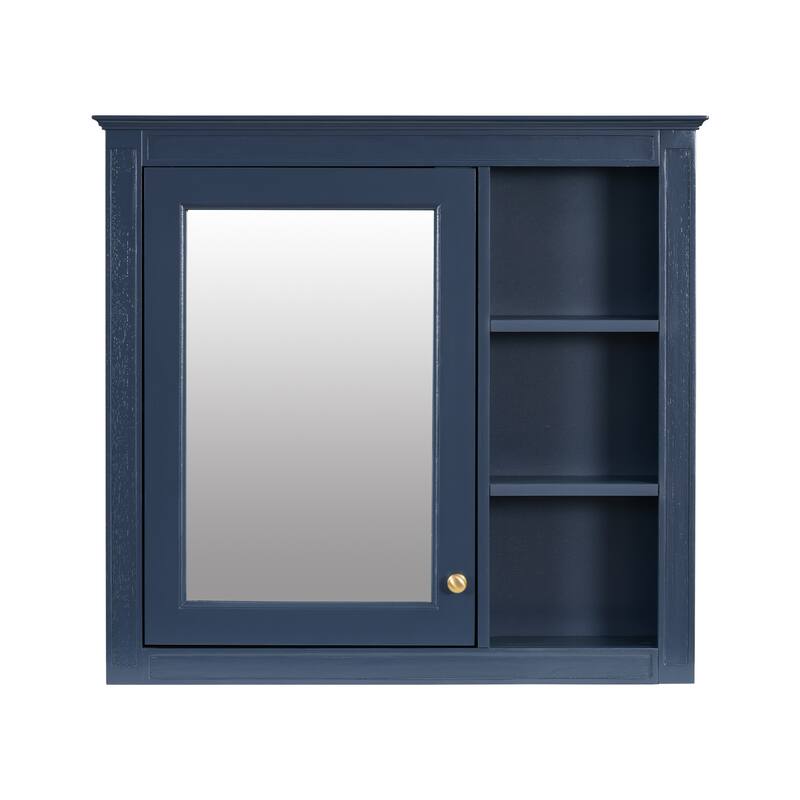 GDFStudio - Ravensden Modern Freestanding Bathroom Vanity Set with Ceramic Sink and Mirror Cabinet with a Tip-out Drawer - 30'W