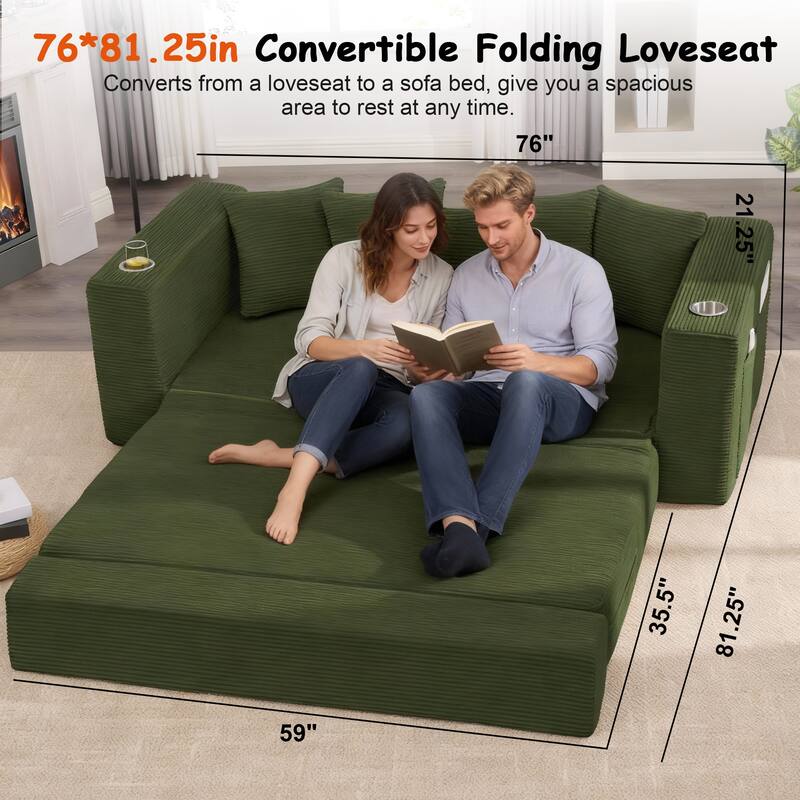 76" Folding Convertible Sofa Bed - Multi-Functional Sleeper Sofa for Living Room, Apartment, Office