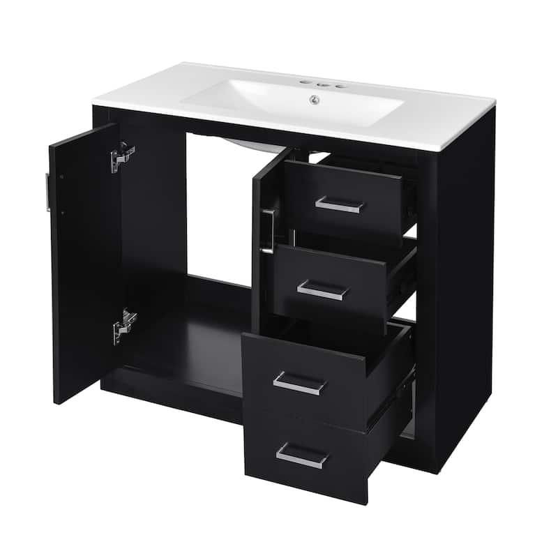 Roomfitters 36" Vanity with Ceramic Sink, Solid Wood Freestanding Cabinet with 3 Drawers and Soft Closing Doors