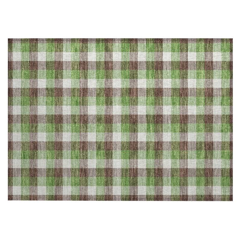 Machine Washable Indoor/ Outdoor Plaid Chantille Rug