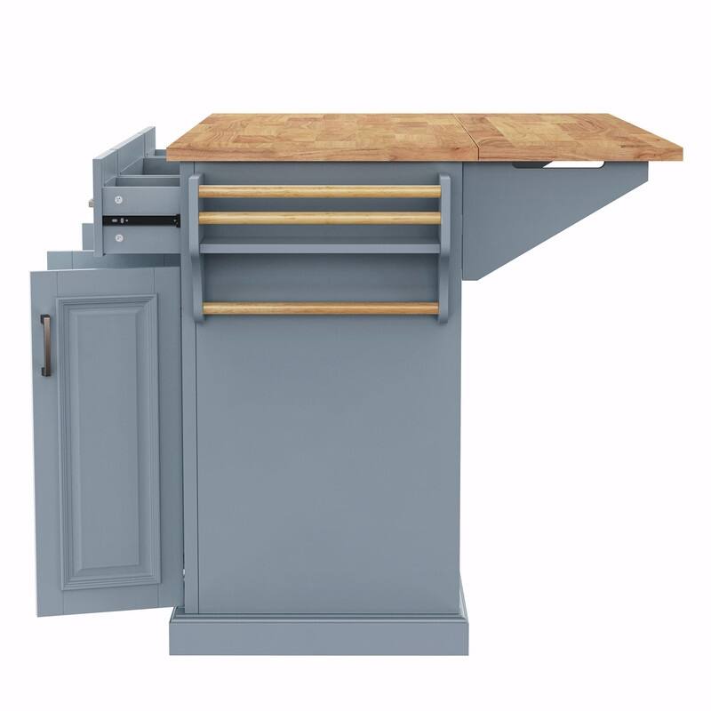 54" Rolling Kitchen Island Cart with Rubberwood Drop Leaf, 4 Doors & 3 Drawers