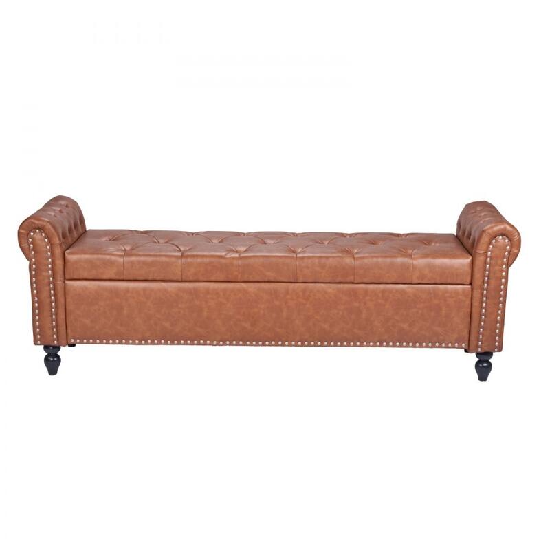 Modern PU Leather Storage Ottoman Bench with Soft-Close Hinges for Spacious Bedroom Organizer - 65.4”L x 22”W x 18”H