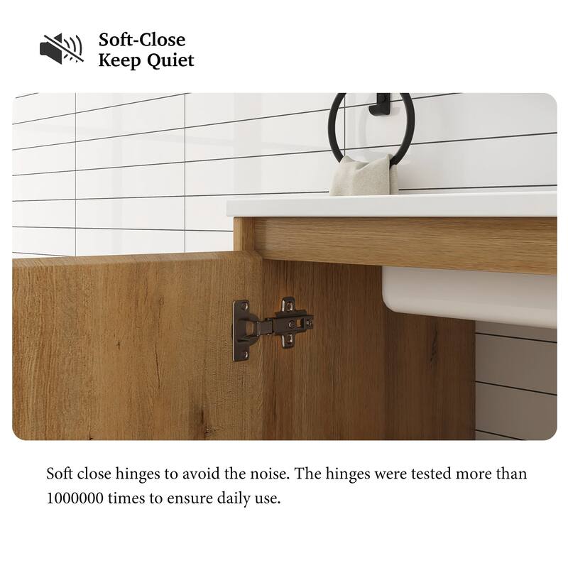 Freestanding Bathroom Vanity Set in Oak with Integrated Solid Surface Sink