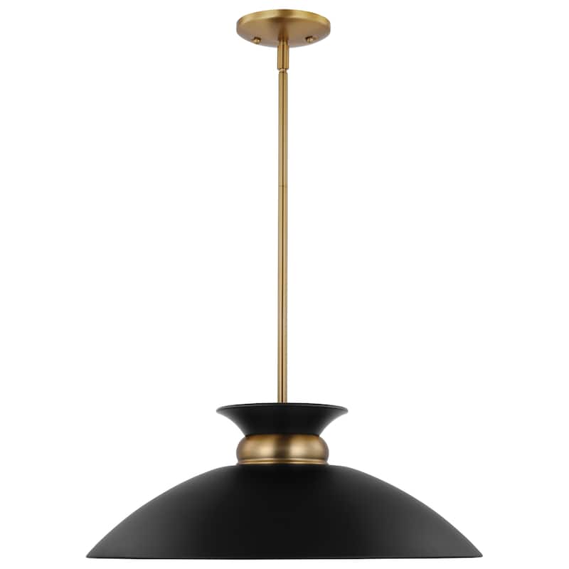 Perkins 1 Light Medium Pendant Matte Black with Burnished Brass