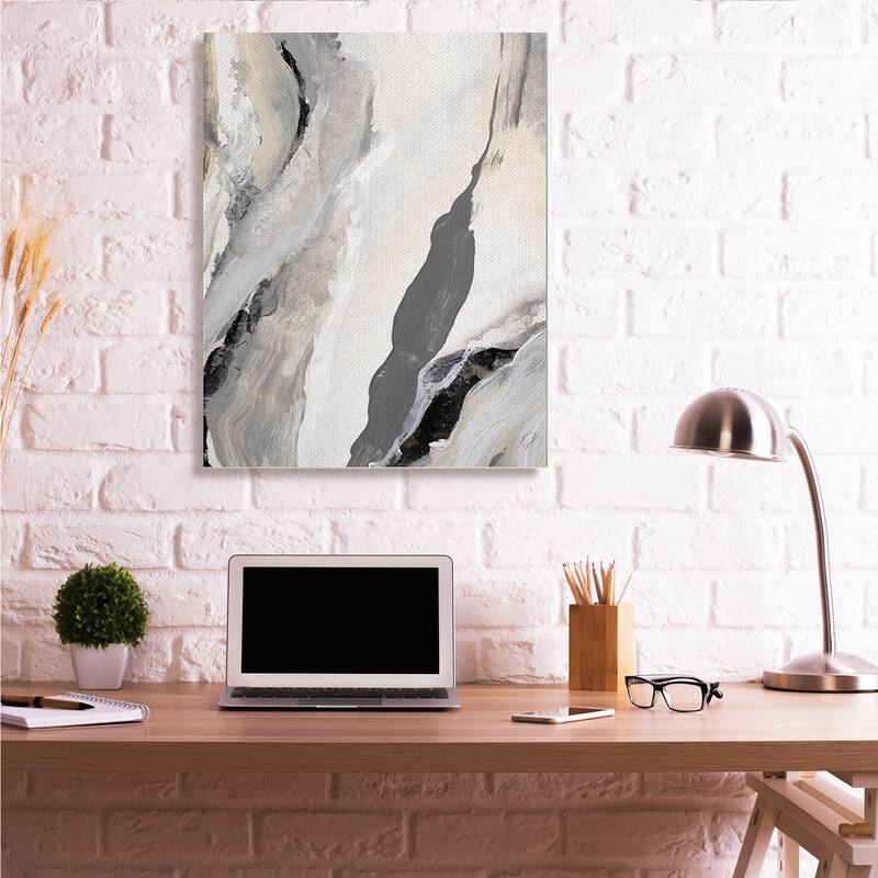 Stupell Paint Stroke Movement Abstraction Grey Beige Canvas Wall Art - Brown
