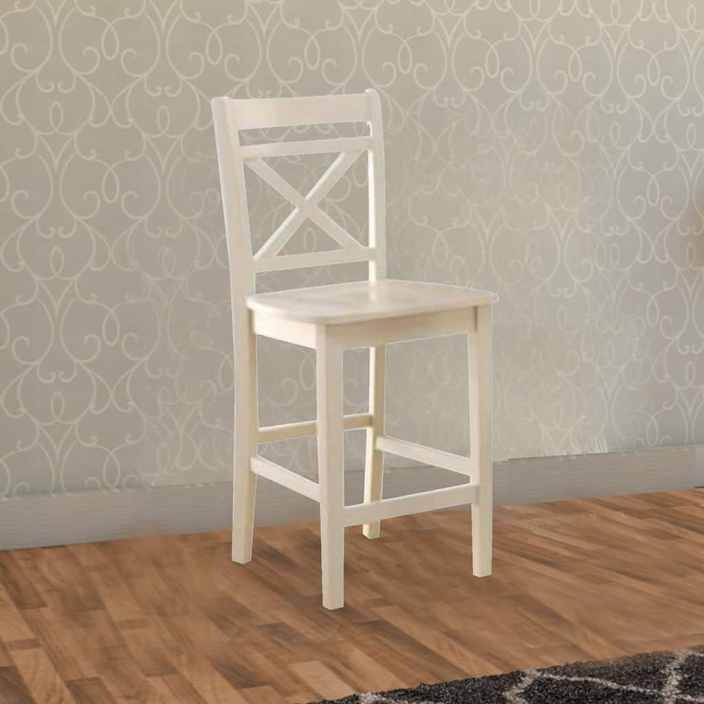 Transitional style Wooden Counter Height Chair with Cross Back, Set of 2, Cream