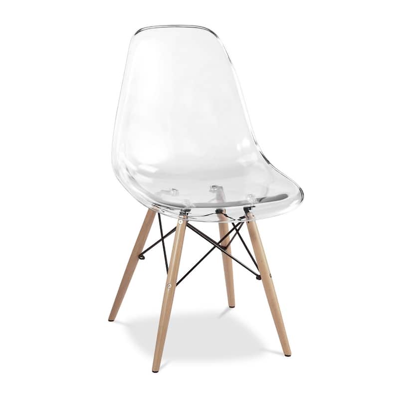 Clear Plastic and Wood Dining Chair with Natural Brown Legs - 21” x 18.50” x 32.50”