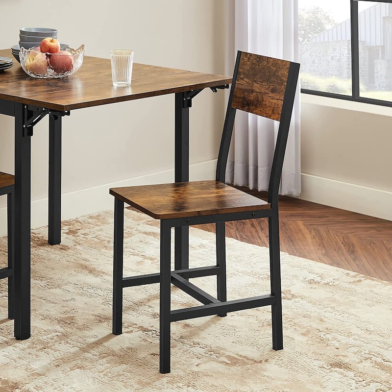 Rustic Brown Black Steel Dining Chairs Set of 2 Ergonomic Design Sturdy Frame for Kitchen and Dining Room