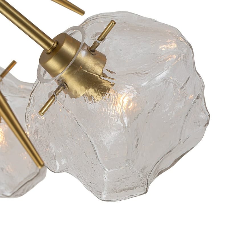 9-Light Sunburst Clear Glass Ice Shade Semi Flush Mount Brushed Brass