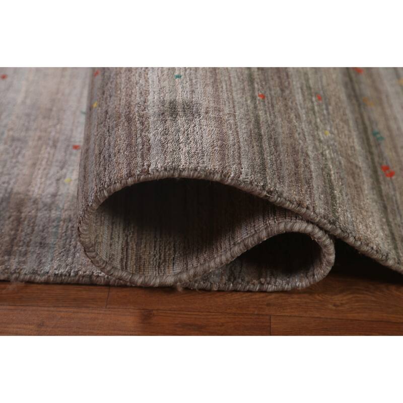 Striped Gabbeh Oriental Square Area Rug Hand-Knotted Wool Carpet - 9'10" x 9'10"